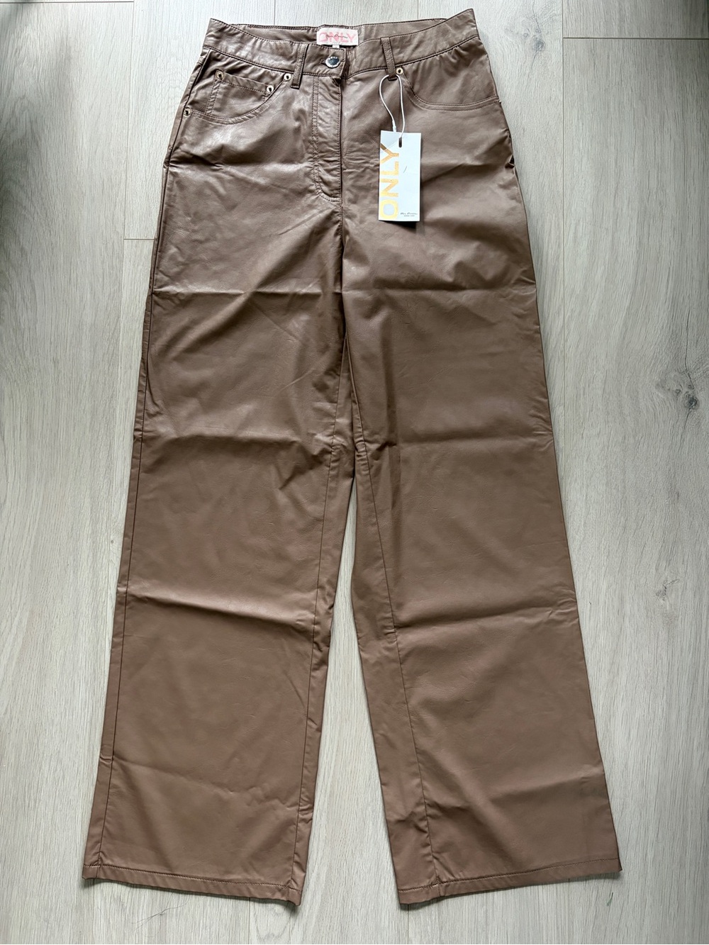 Only Brown Wide-Leg leather pants